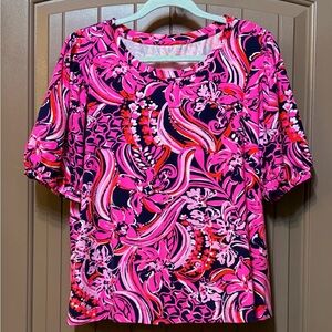 Lilly Pulitzer Rhett Top - Low Tide - Flirty Fins and Feathers Pink Navy XXL